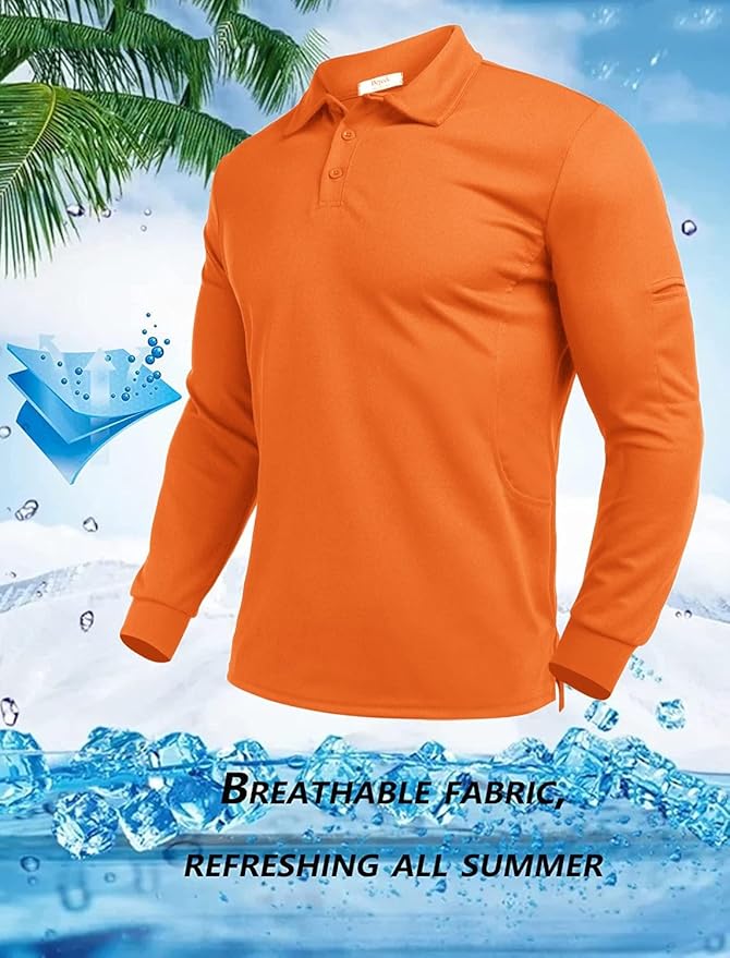 Deyeek Men's Polo Shirts Long Sleeve Golf Polo Shirts for Men Quick Dry UPF 50+ Sun Protection Polos Casual Collared Shirts