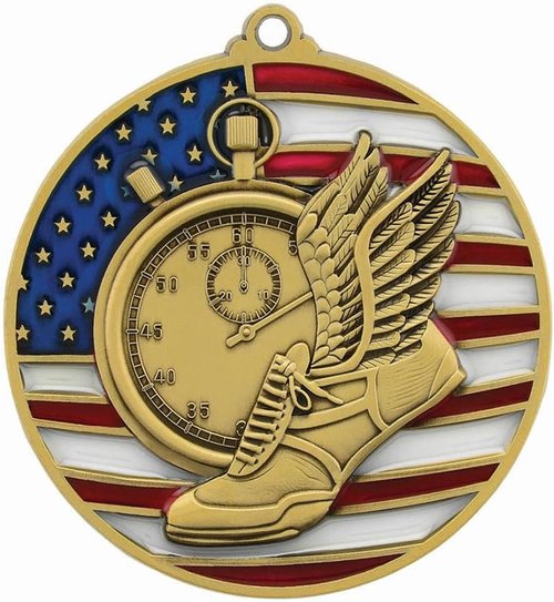 Decade Awards Patriotic Track & Field Medal - Gold, Silver, Bronze | Stars & Stripes Neck Ribbon | 2.75 Inch