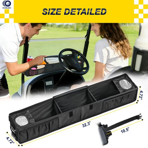 IOOBLBEI Golf Cart Front Storage Basket, Upgraded No-Drilling Golf Cart Storage Tray with Cooling Compartment, Foldable Storage Basket Organizer for EZGO TXT & RXV, Club Car DS & Precedent, Kandi