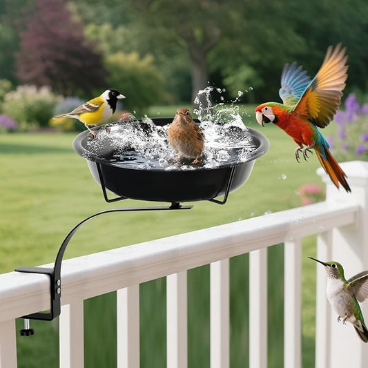 10.6-Inch Bowl Deck Mounted Bird Bath for Outside, Metal Birdbaths for Outdoors, Outdoor Bird Bath with Adjustable Clamp for Railing Balcony Fence, Bird Feeders for Outdoors Garden Decor