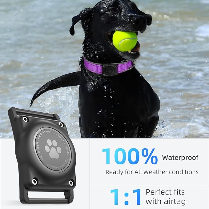 Airtag Dog Collar - 100% Waterproof Air tag Dog Collar Holder for Apple AirTag, Reflective, Soft Padded, Everlasting, GPS Dog Collar for Small Medium Large Dogs (Purple, S)