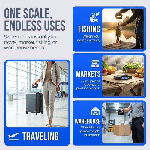 Flexzion Digital Luggage Scale - Portable 110 Lb Baggage Weight Scale with 10g Accuracy | Black