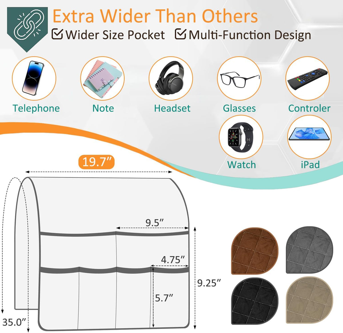 Remote Control Holder for Recliner Non-Slip Armchair Caddy Couch Armrest Organizer, Arm Chair Bedside Caddy Storage Organizer for Recliner Couch With 6 Pockets for Magazine, Phone, iPad (Brown)