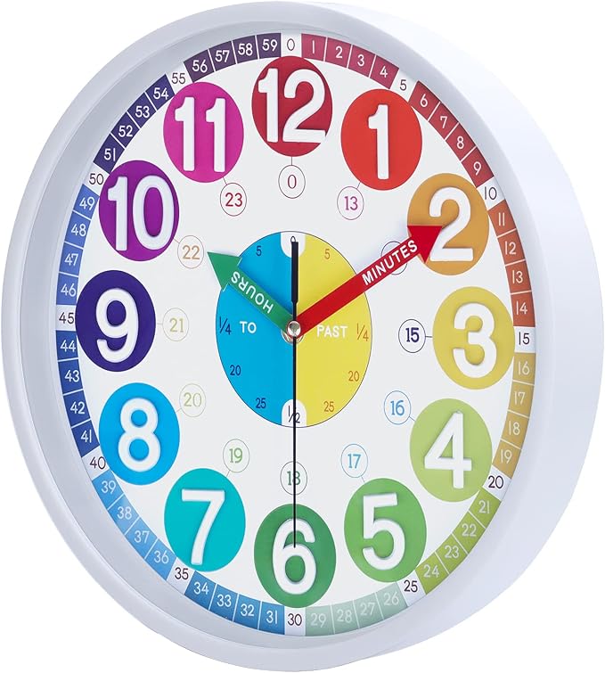 Lafocuse 12 Inch 3D Numbers Silent Kids Wall Clock, Learn to Tell Time Clock