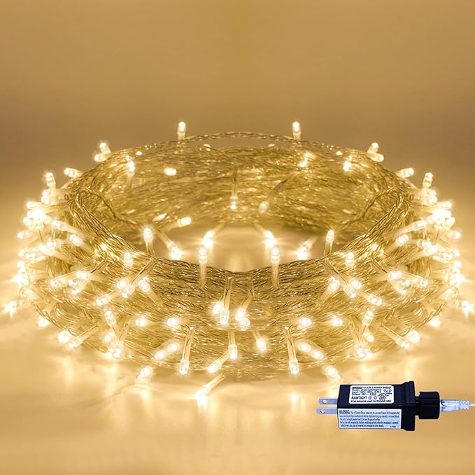Christmas String Lights - 220 LED 25m/82ft 8 Modes End-to-End Plug in Indoor/Outdoor Waterproof Decorative Fairy Twinkle Lights String for Tree/Wedding/Thanksgiving Day/Patio/Room/Home - Warm White