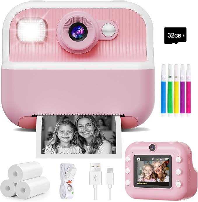 Instant Camera, Front Rear Dual Selfie Kids Camera