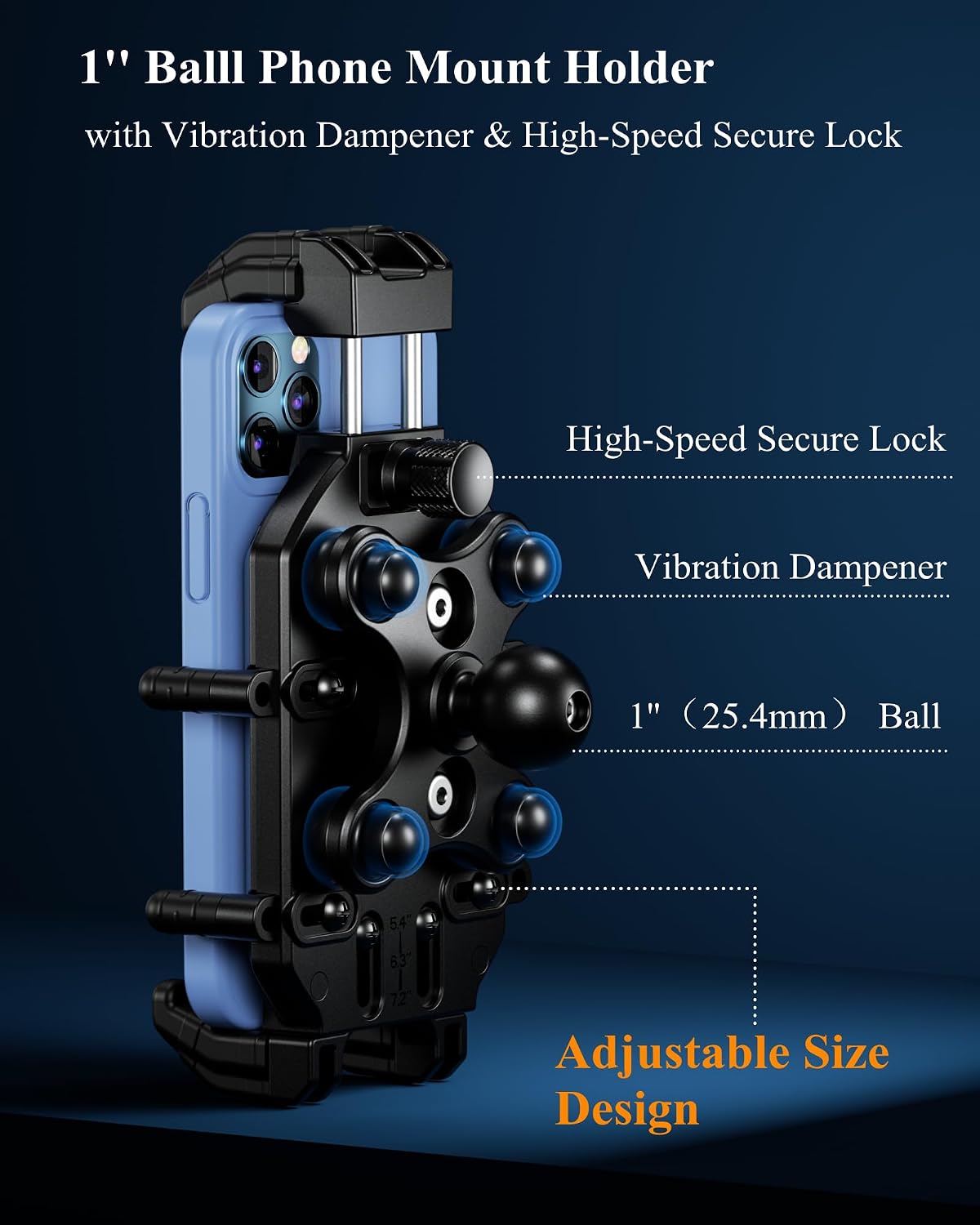 BRCOVAN 1'' Ball Phone Mount Holder with Vibration Dampener & Secure Lock