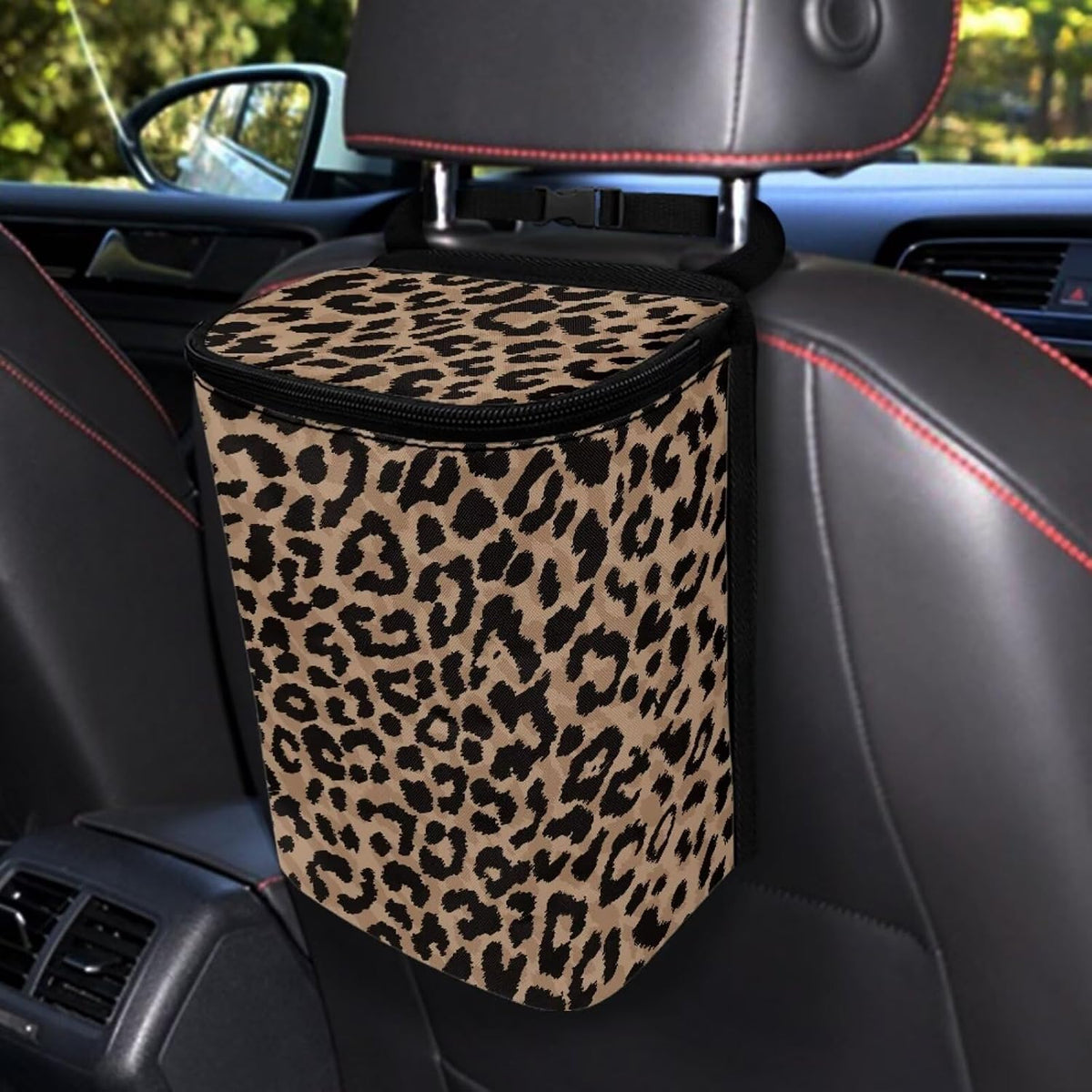 Funnydude Leopard Print Car Trash Can Bin for Back Seat Collapsible Trash Can Auto Garbage Cans Organizer