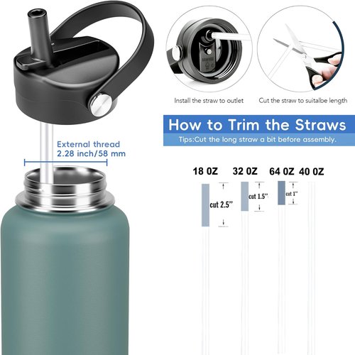 Hydro Flask Straw Lid - Replacement Cap with Straw for 12-40 oz Wide Mouth Bottles | Black/White