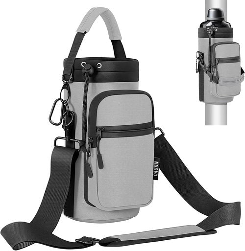 Nuovoware Water Bottle Carrier Bag - Adjustable Neoprene Pouch Holder with 2 Pockets | Fits 25oz, 40oz, 64oz Bottles