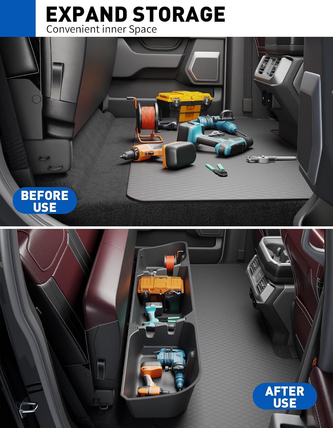 Under Seat Storage Box For 2015-2026 Ford F150 F-150 SuperCrew Cab