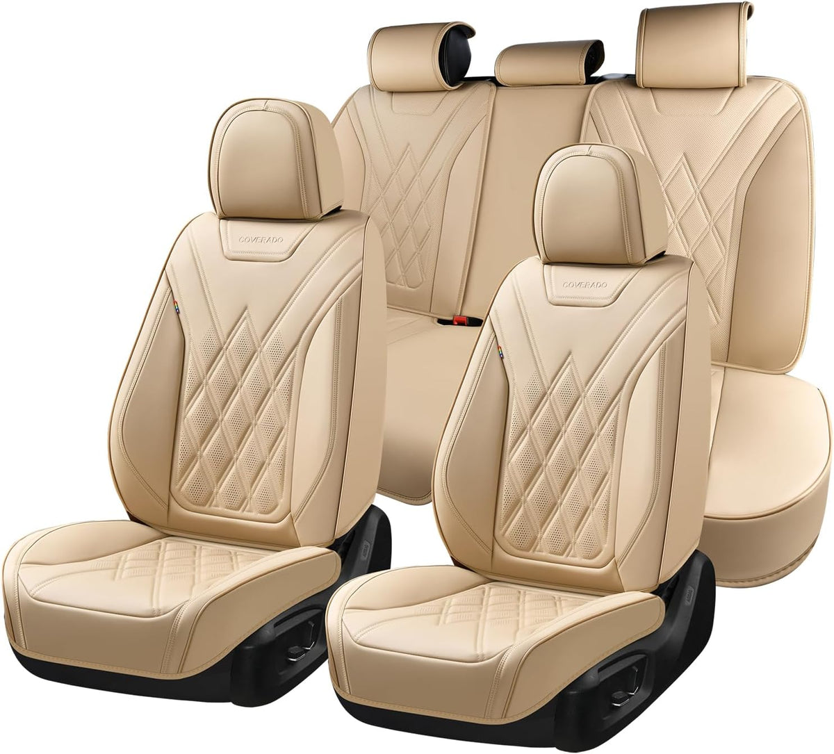 Coverado Car Seat Covers Full Set, Seat Covers for Cars, Front Seat Covers and Back Seat Cover Waterproof Leather Automotive Seat Cover, Universal Car Interior Protectors Cushion for Most Cars