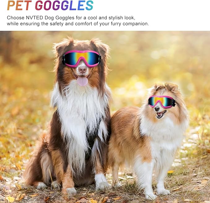 NVTED Dog Sunglasses Goggles, UV Wind Dust Fog Protection Pet Glasses Eye Wear Protection with Adjustable Strap for Medium or Large Dog (Pink)
