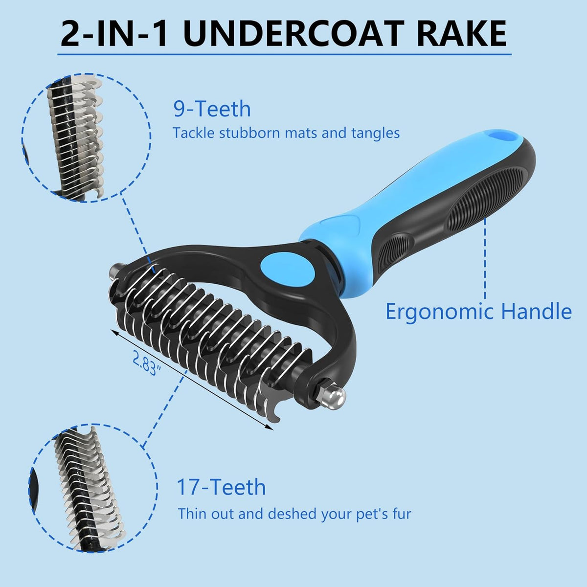 Skiennix 5-In-1 Dog & Cat Grooming Kit - Extra Long Pin Slicker Brush for Shedding & Dematting