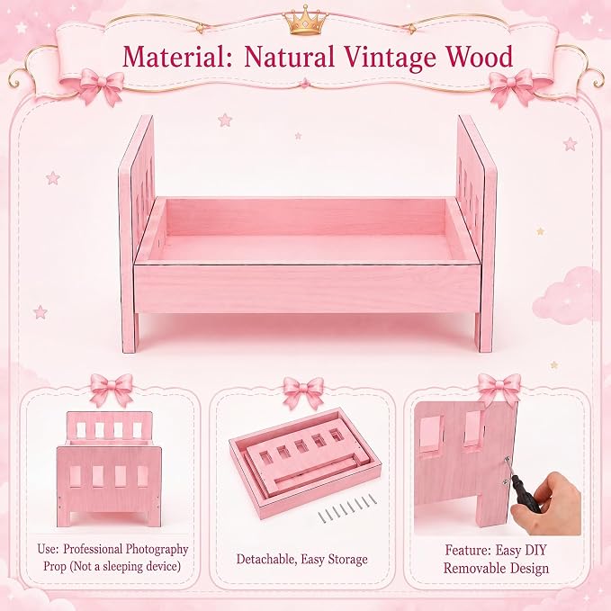 AceOrbit Photography Bed Props Wooden Vintage Photo Prop Photoshoot Props