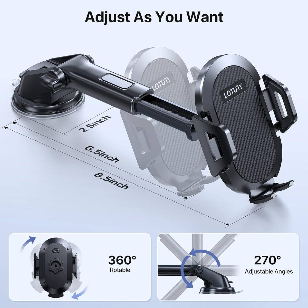 Universal Phone Mount for Car, Reliable Suction Hands-Free Car Phone Holder Mount, Automobile Cell Phone Holder Car for Dashboard Windshield Vent Fit for All Smartphones