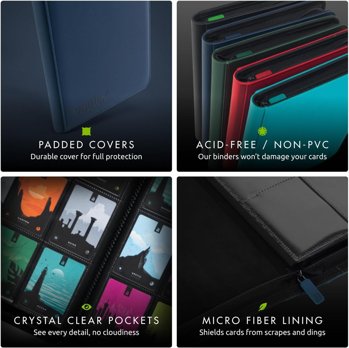 Vault X 9 Pocket Trading Card Zip Binder - Premium Exo-Tec Material, Holds 360 Cards, Blue
