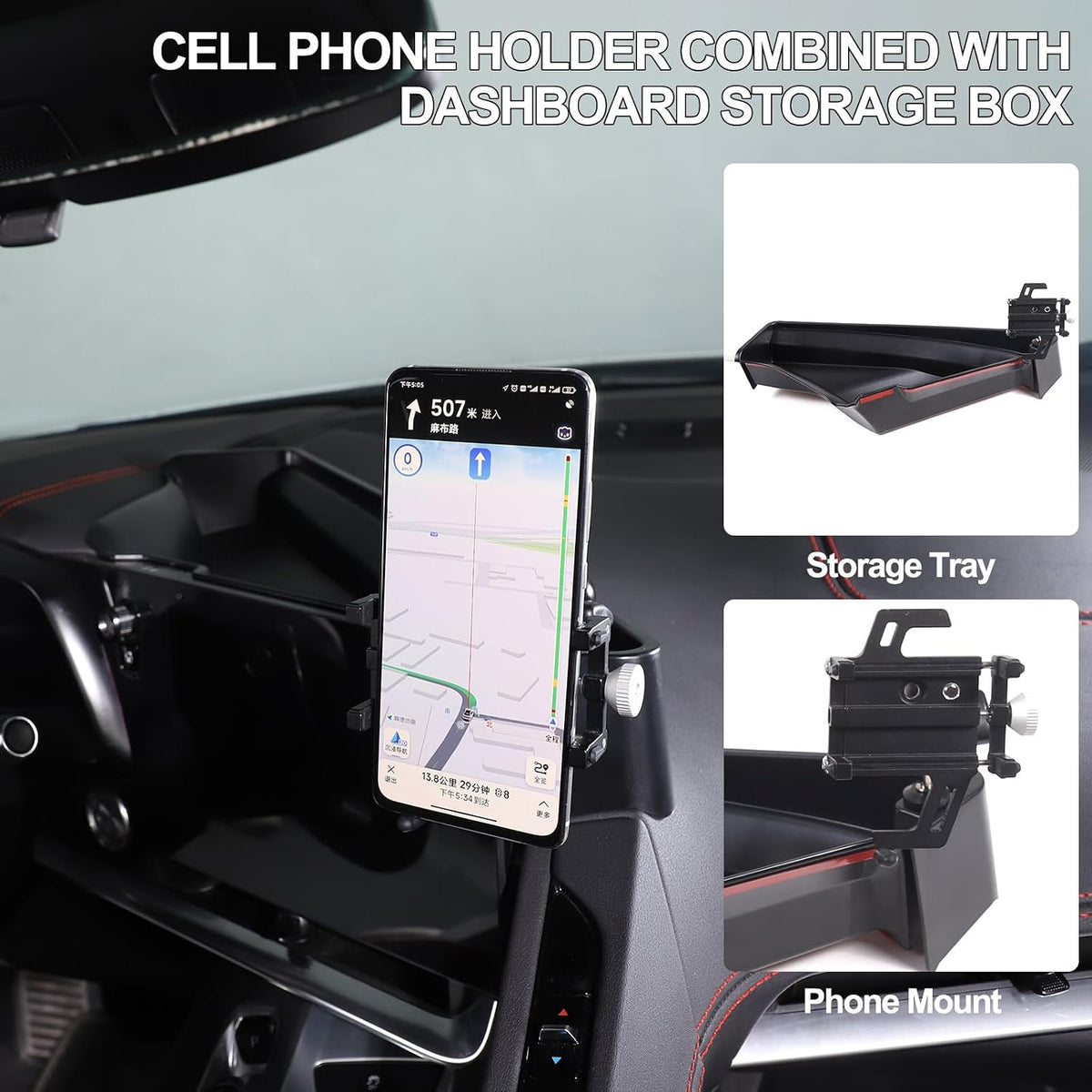 for Corvette C8 Center Console Tray Phone Holder Mount Organizer,360 Degree Rotatable Phone Holder Stand Navigation Screen Rear Storage Box Organizer Tray for Corvette C8 2020-2024 2025 (Style C)