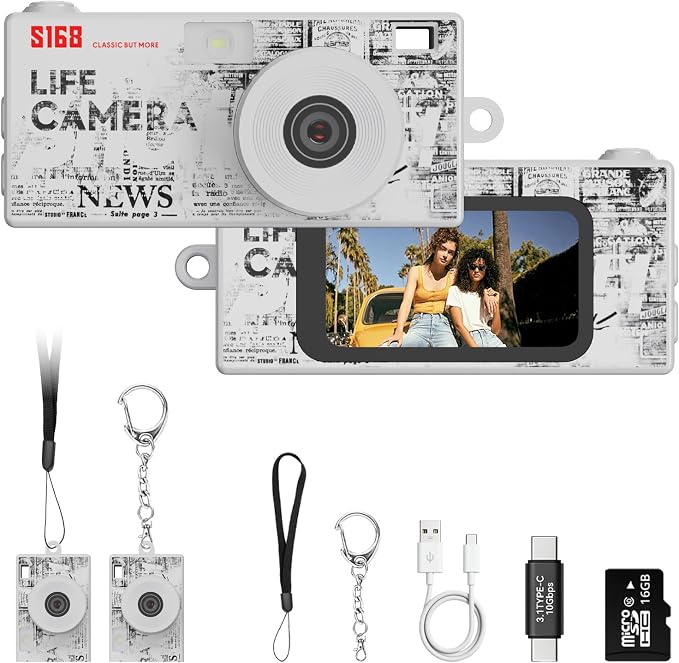 Mini Keychain Digital Camera, 1440P Video, 2MP Photos, 16GB Card, Type C