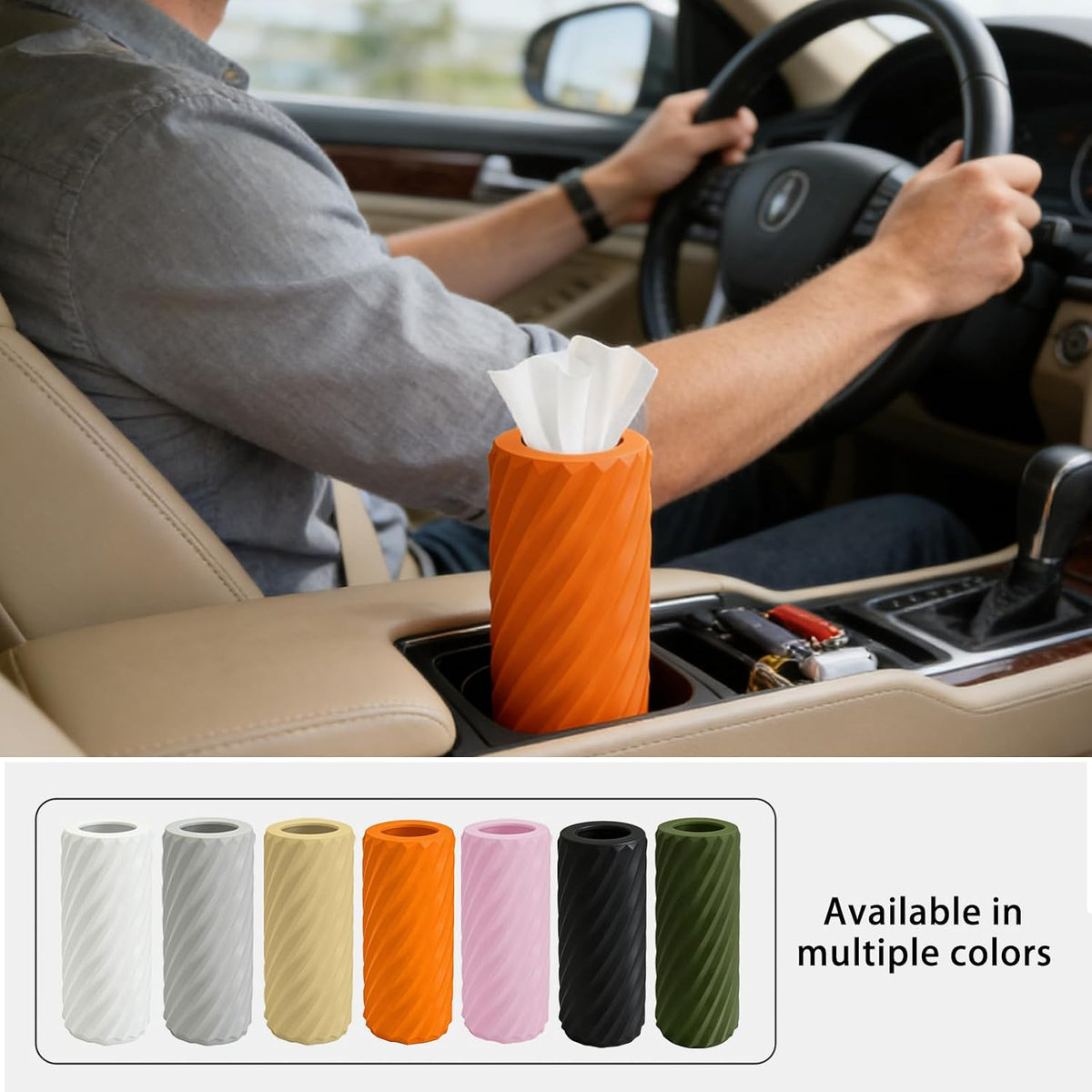 2-Pack Car Tissue Holder with 6 Tissue Refills, Reusable Plastic Auto Tissue Canister for Cup Holders Compact Travel Tissue Dispenser, Car Accessories for Cars, SUVs, Trucks.(2PACK-Black)