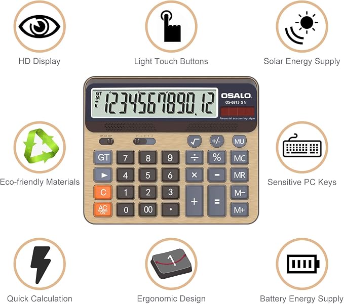 Desktop Calculator Extra Large 5-Inch LCD Display 12-Digit Big Number