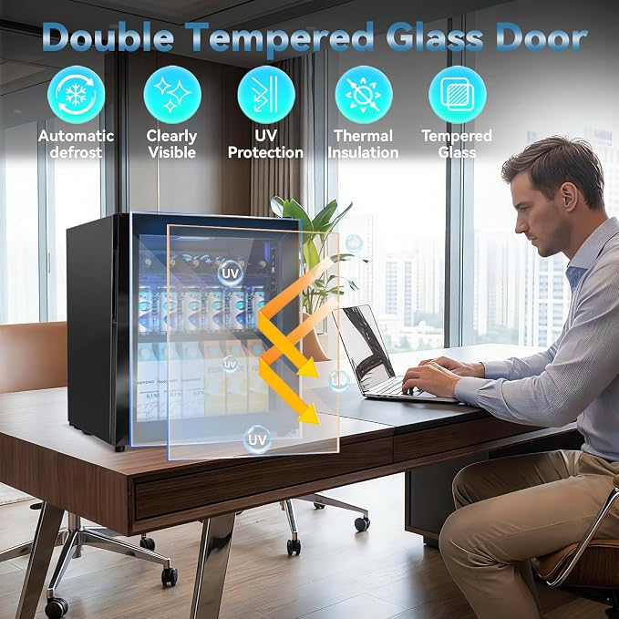 Velivi Mini Fridge with Glass Door-Small Fridge Desk Beverage Cooler for Beer Drinks 1.4 Cu.Ft Countertop Beverage Fridge with Adjustable Shelves, Led Light for Bedroom/Office/Dorm (Black) | Beer Drinks Fridge 1.4 Cu.Ft Countertop Beverage Fridge with ...