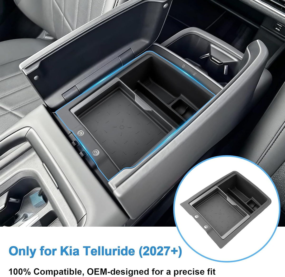 Double Layer, 2027 Telluride Center Console Organizer for Kia Telluride (SX Prestige, X-Line SX Prestige, X-Pro SX Prestige),Durable ABS&Anti-Slip Rubber Console Tray 2027 Telluride Accessories