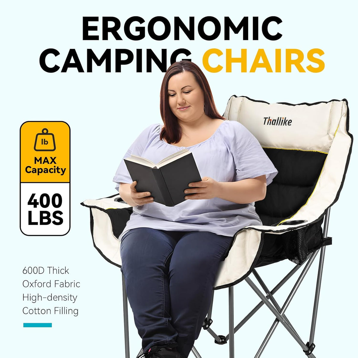 Skiennix Oversized Camping Chair - Heavy Duty Folding Chair with Cup Holders & Storage Pocket | Supports 400lbs