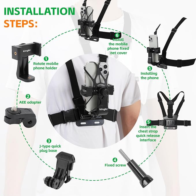 KINGKI Mobile Phone Chest Mount Harness Strap Holder Cell Phone Clip Action