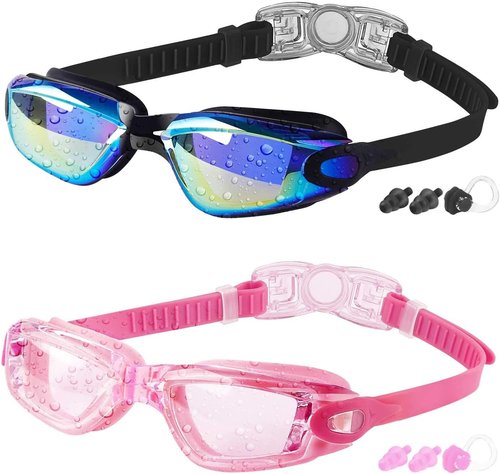 COOLOO Kids Swim Goggles - 2-Pack Adjustable Swimming Goggles for Ages 4-16 | Perfect for Boys & Girls
