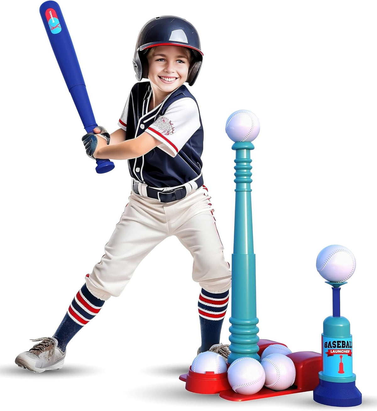 Skiennix T-Ball Stand for Kids | Adjustable Batting Tee with 6 Large Balls | Ages 1-8