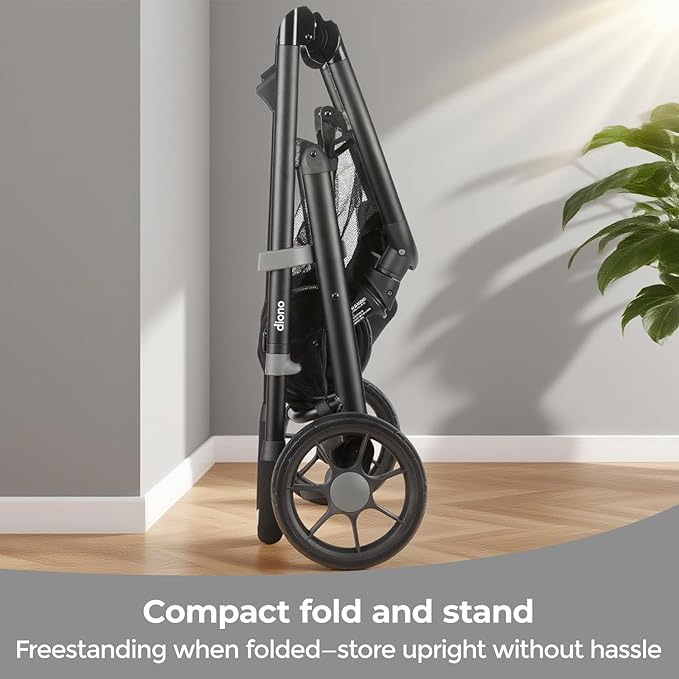 Diono Quantum 4 3-in-1 Travel System with LiteClik 30 R SafePlus Infant Car Seat and Base, Rear-Facing for Infants 4-30lbs, Includes Infant Car Seat Folding Stroller and Toddler Seat (Black Jet)