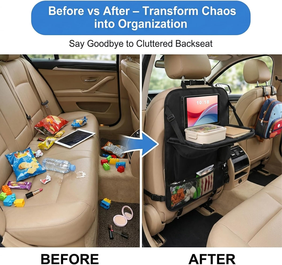 Car Backseat Organizer with Foldable Tray and Tablet Holder
