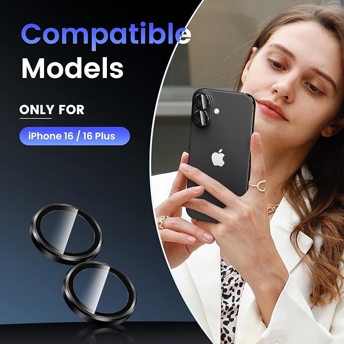 Tensea for iPhone 16 / iPhone 16 Plus Camera Lens Protector, 9H Tempered Glass