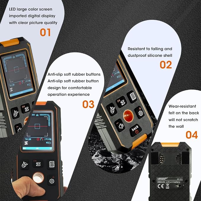 3 in 1 Stud Finder Wall ScannerLaser Distance Meter, Wood AC Wire, Upgraded