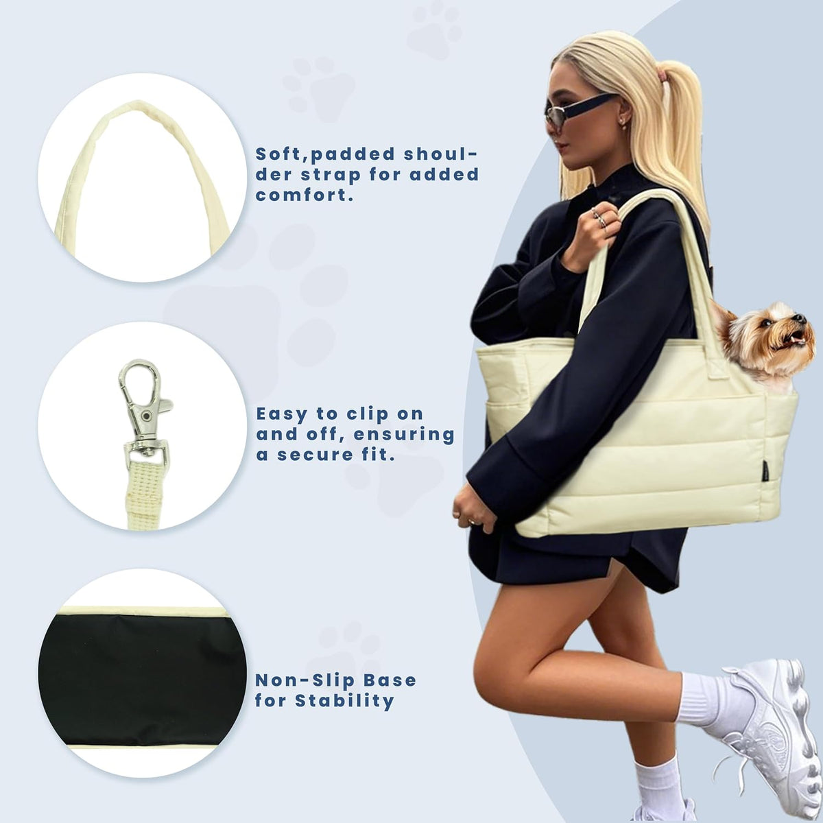 Lightweight Puffy Dog Purse Carrier for Small Dogs, Beige