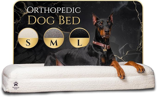 Luxury Boucle Fabric Orthopedic Dog Bed with Memory Foam | Breathable Comfort and Washable Dog Couch Bed with Waterproof Liner & Cover | Ideal Sofa Beds for Medium Dogs - Grey 37" x29x7.7