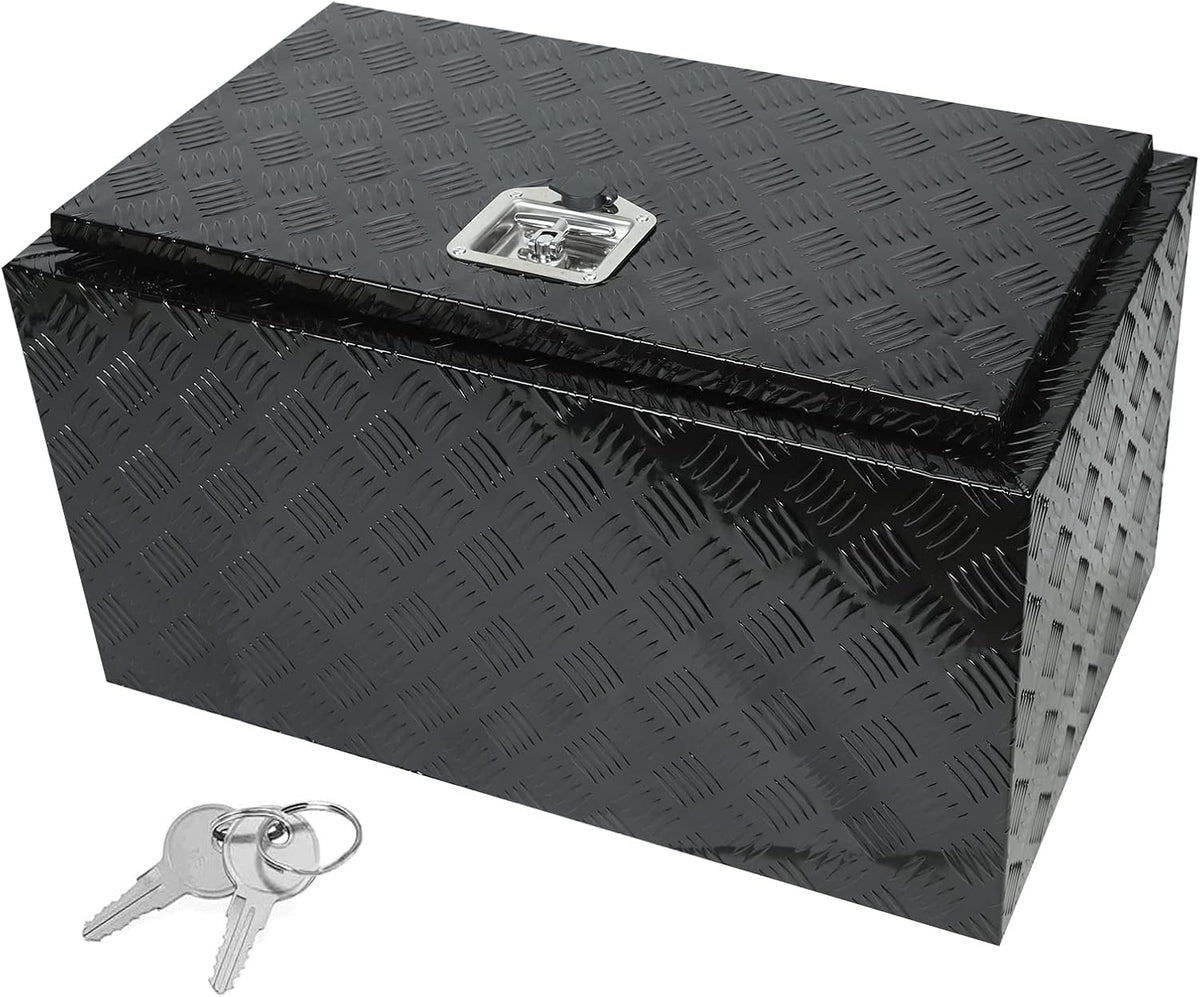 30"x17"x17.75" Black Aluminum Pickup Truck Bed Tool Box underbody Trailer Storage Box Flatbed Tool Box and Lock Keys