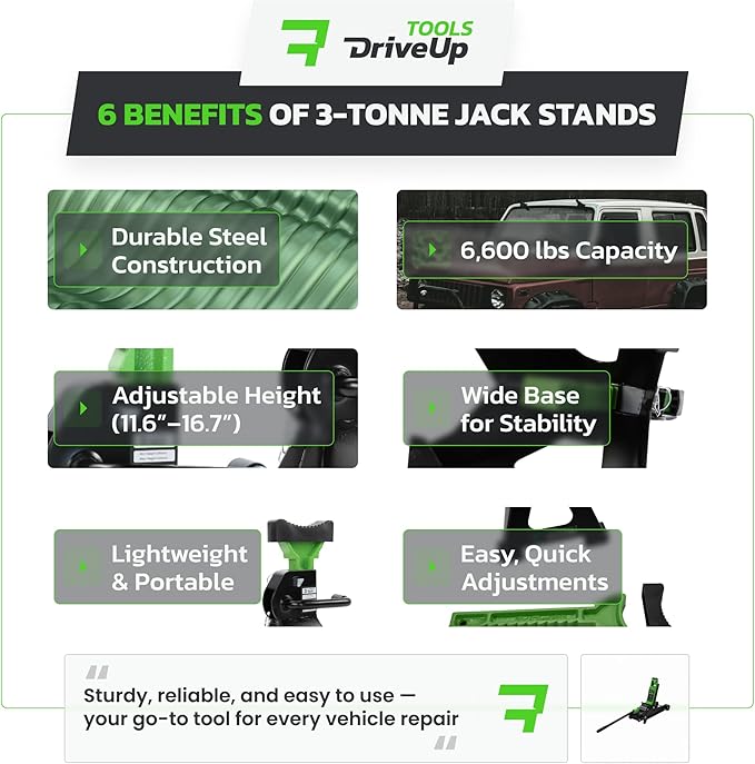 Jack Stands 3 tons | Adjustable Floor Jackstands Pack of 2 | Extended Lifting Height 11,6-17 inches | Automotive Lift | Car Stands 3 ton (6,600lbs)