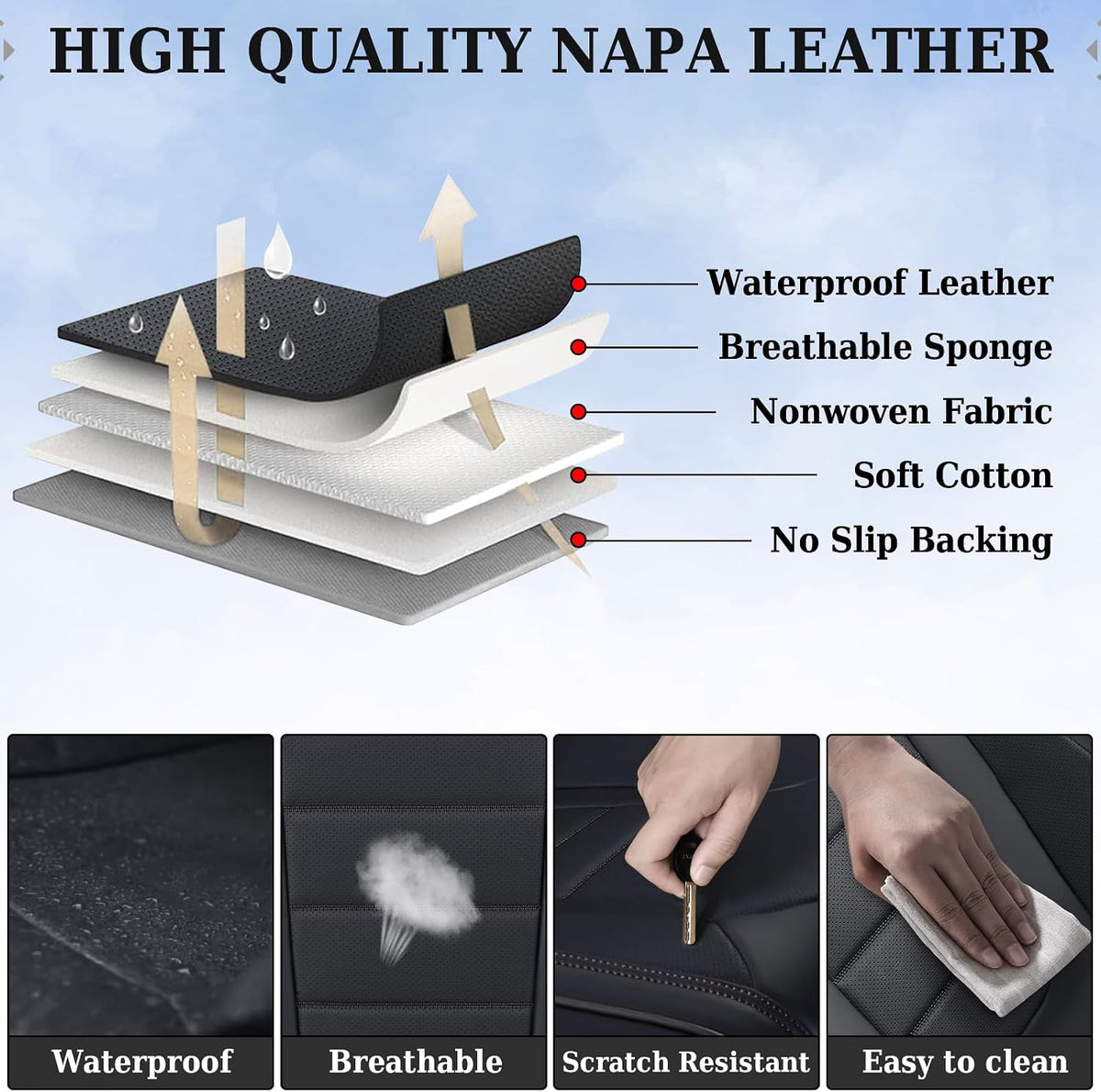 Coverado Seat Covers, Car Seat Covers Front Seats, Car Seat Protector Waterproof, Car Seat Cover, Car Seat Cushion Nappa Leather, Black Seat Covers for Cars Carseat Cover Universal Fit for Most Cars