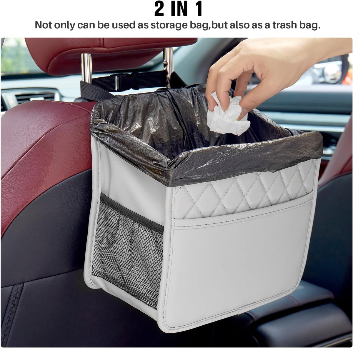 LXUNYI Car Seat Organizer, Updated Large Leather Backseat Car Organizer with Cup Holders Multifunctional Over the Seat Storage Organizer Bag Hanging Back Seat Organizers for Kids (Gray 1Pack)