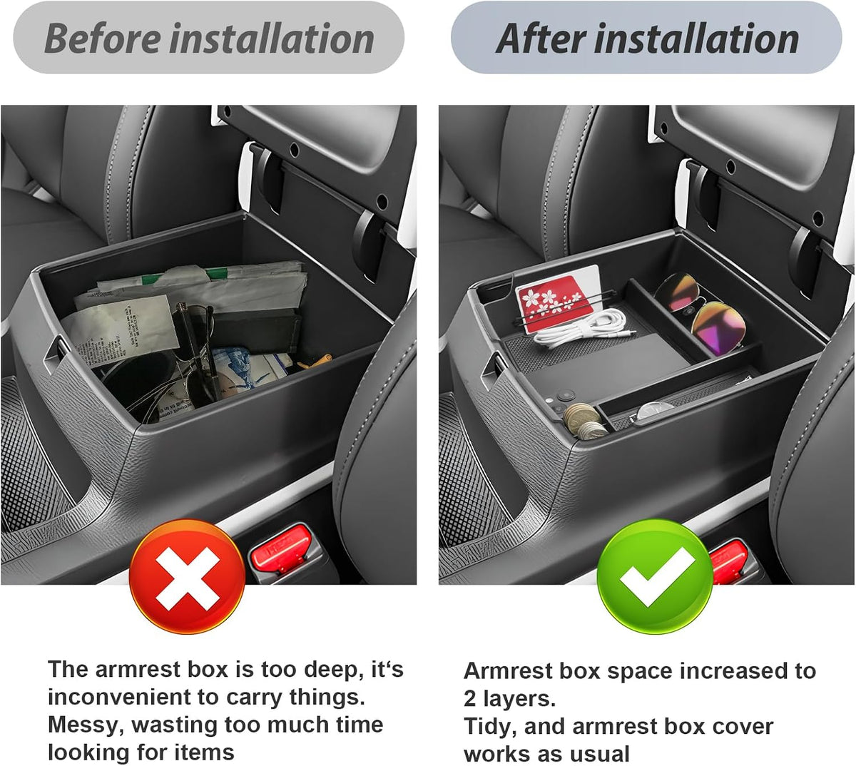 SKTU for 2025 2026 2027 Kia Carnival Center Console Organizer 2025-2027 Carnival (LX/LXS/EX/SX/SX Prestige) Console Tray Kia Carnival 2025 2026 2027 Accessories Armrest Storage Box with Coins Holder