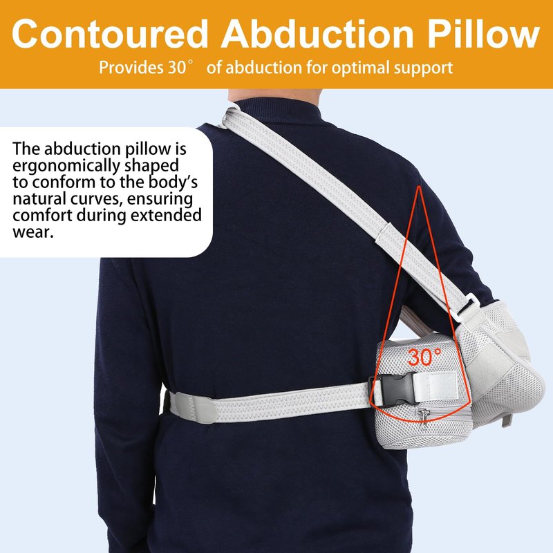 Shoulder Abduction Sling with Pillow - Arm Sling Shoulder Immobilizer for Injury Support - Abduction Slings Rotator Cuff Shoulders Brace for Sublexion, Surgery, Dislocated and Broken Arm (Gray)
