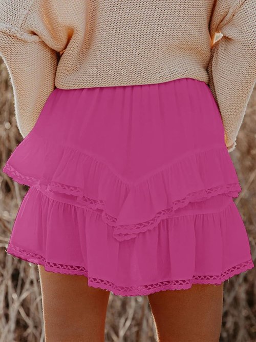 Aoudery Flowy Shorts - Casual Boho Ruffle Tiered High Waist Mini Skirts for Golf & Tennis
