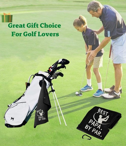 Funny Golf Towel, Best PAPA by Par, Golf Gifts for Men - Golf Accessories for Men, Embroidered Towels for Bags with Clip, Black