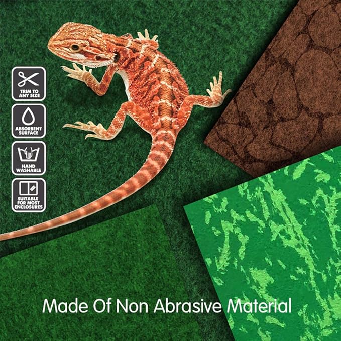 Reptile Carpet, 30 * 12in Pet Terrarium Liner,Reptiles Cage Mat/Substrate for Snakes, Chameleons, Geckos and Kitchen Use(2sheets) with Tweezers Feeding Tongs