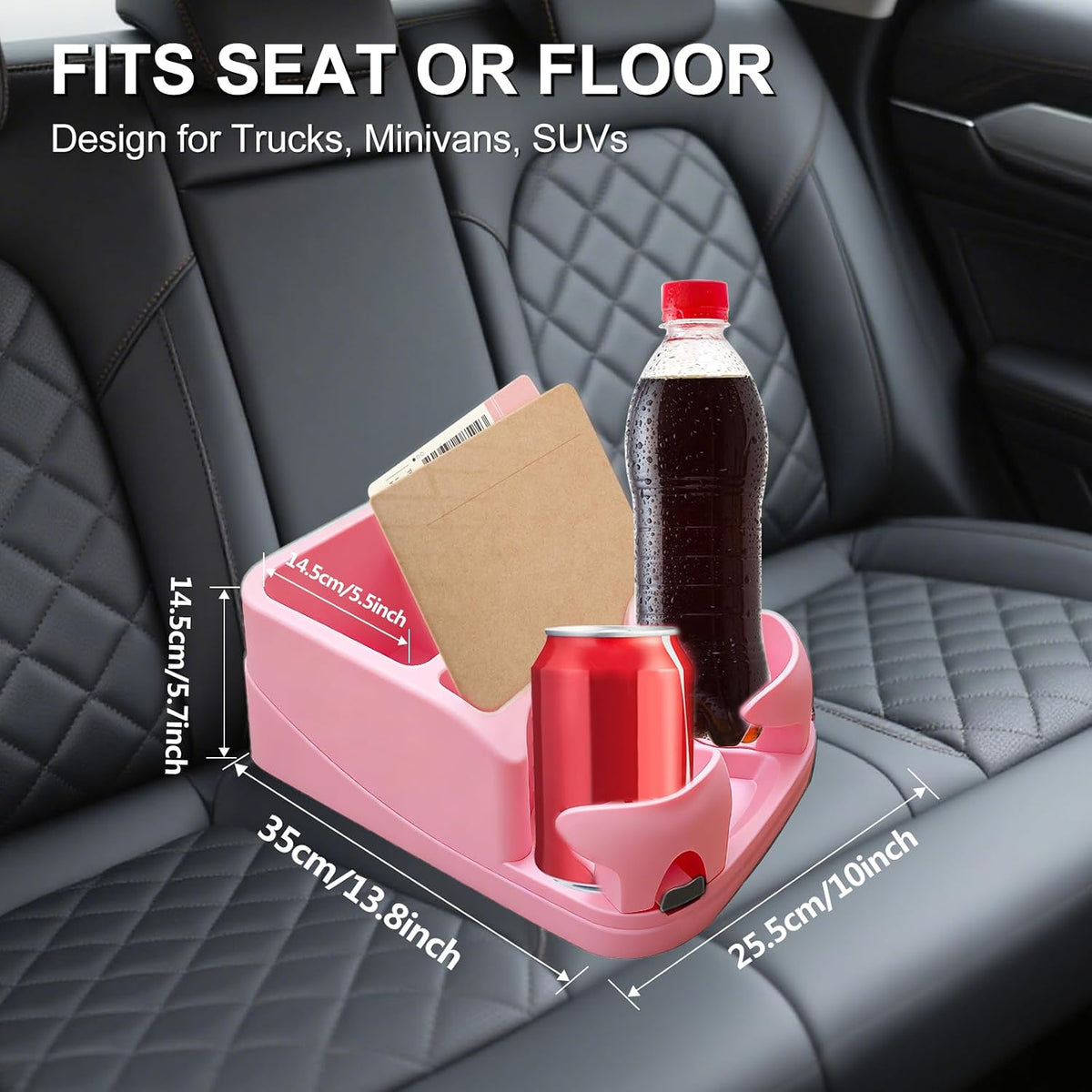 Car Center Console with Adjustable Cup Holders, Universal Center Console Organizer for Truck, Cars, Minivans, Suvs, Truck Floor Console, Bench Seat Center Console (Pink)