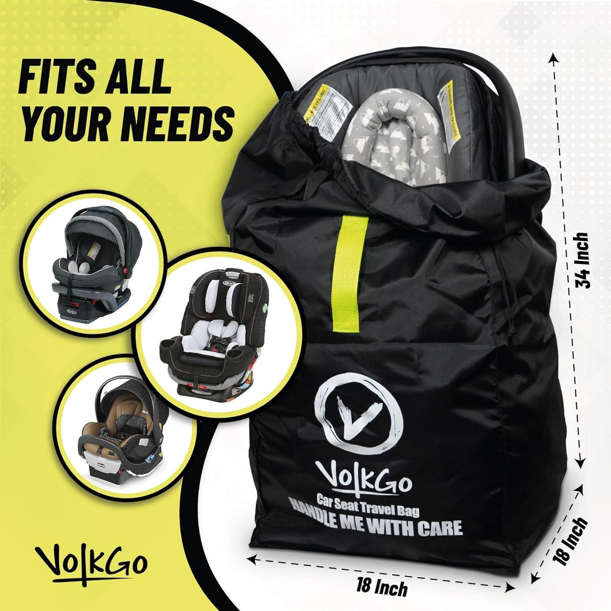 V VOLKGO Car Seat Travel Bag For Airplane with Carrying Handles, No Shoulder Straps, Car Seat Bags for Air Travel Carseat Travel Cover, Carseat Travel Bag Cover for Airplane Travel