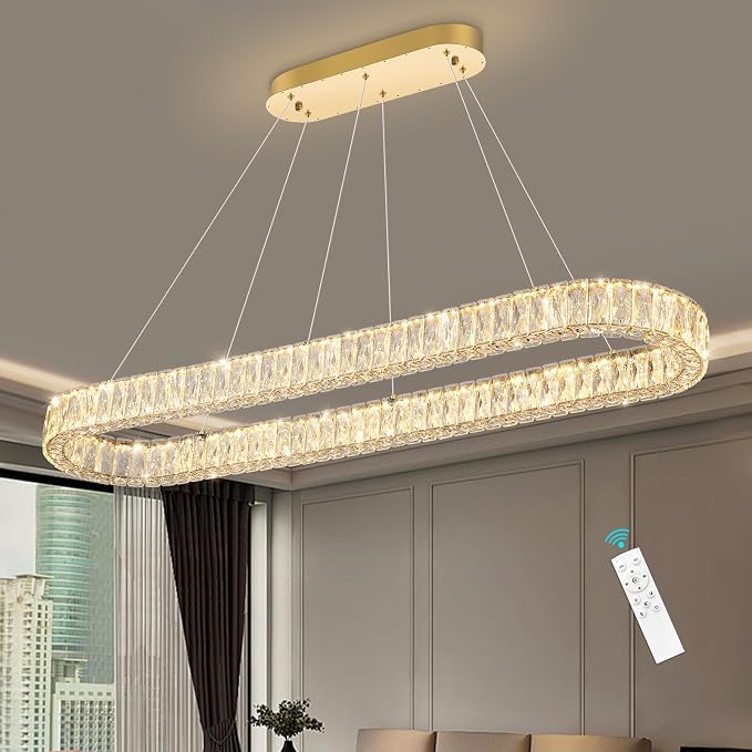 HAIXIANG Modern Crystal Chandelier Dimmable LED Long Chandeliers