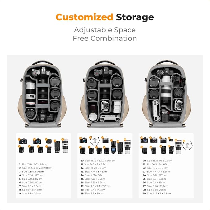 K&F CONCEPT Camera Backpack, Hardshell Photography DSLR Camera Bag